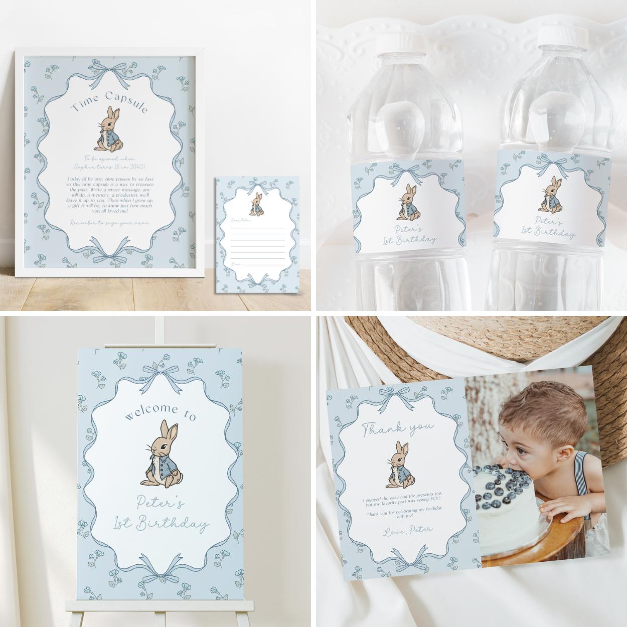 Editable bunny first birthday template