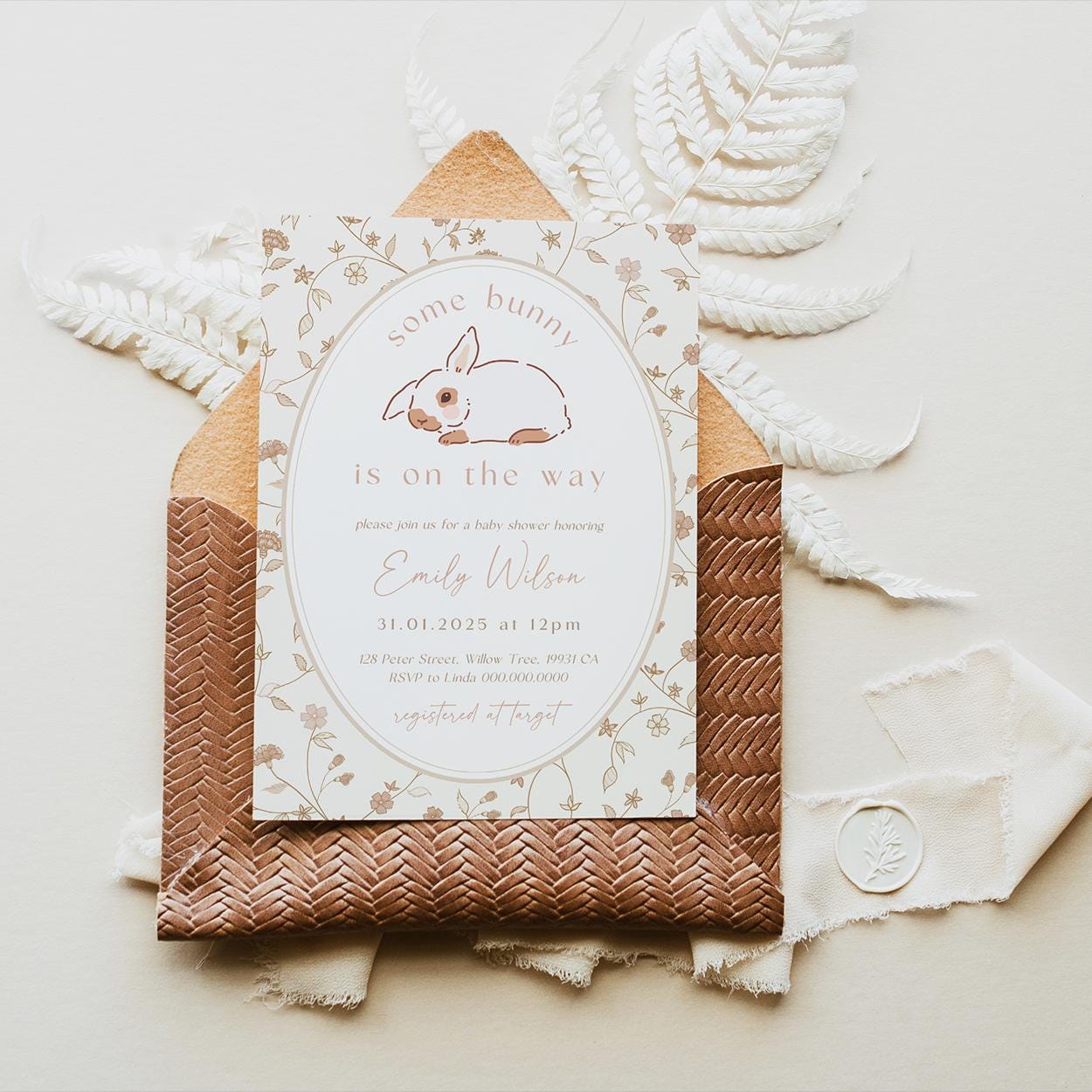 Printable bunny invite for girl or boy baby shower party