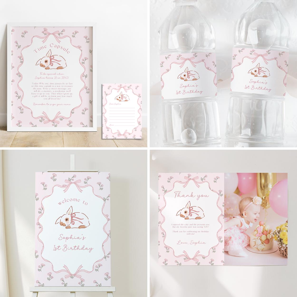 Vintage rabbit first birthday printable decor