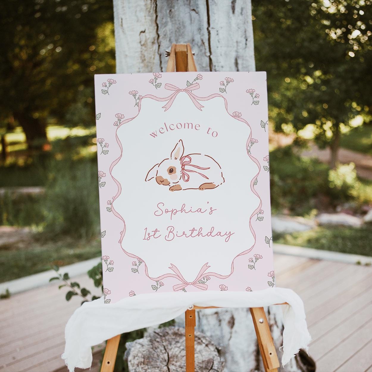 Printable bunny-themed 1st birthday sign