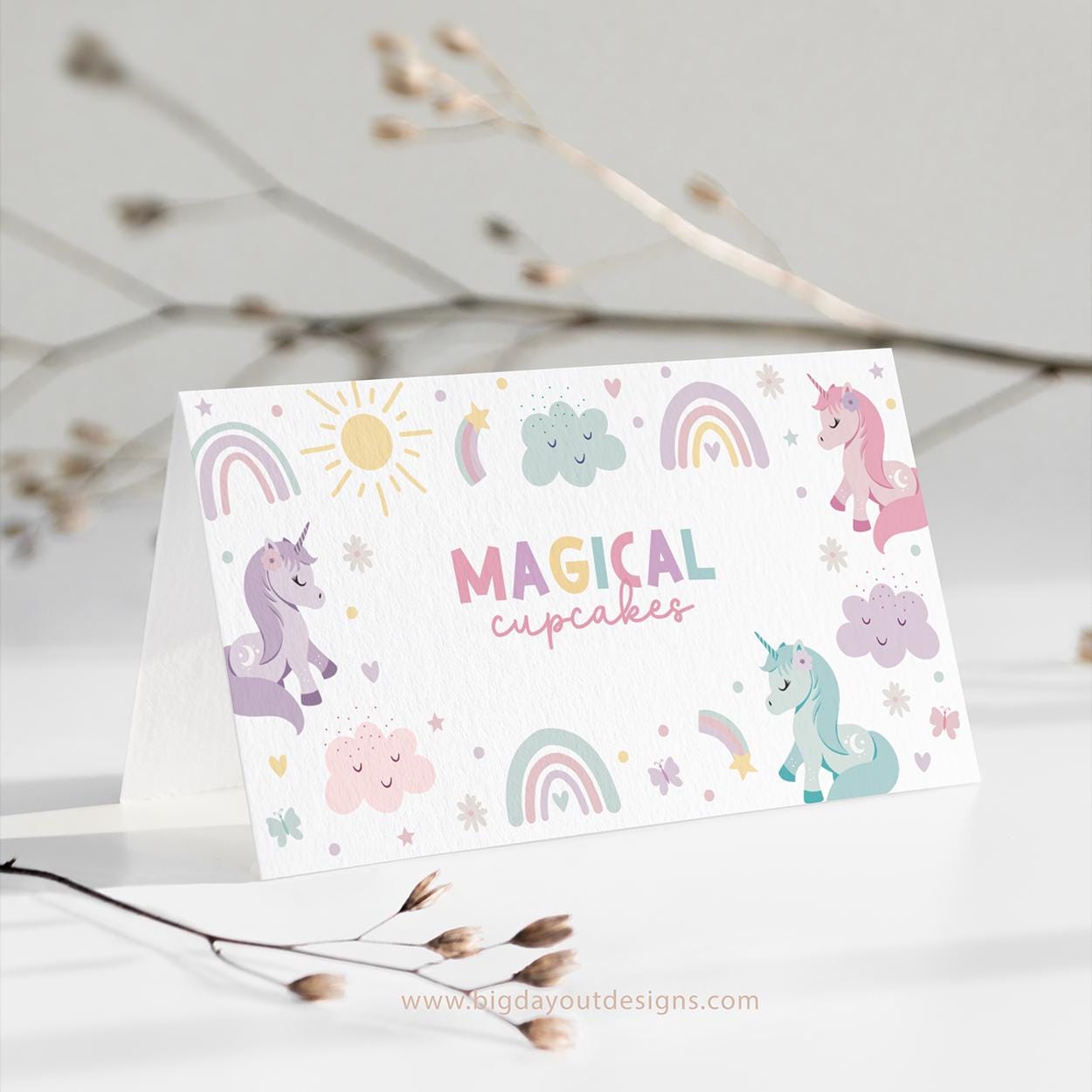 Unicorn party food tags and decorations