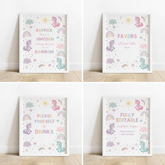 Editable unicorn party decorations