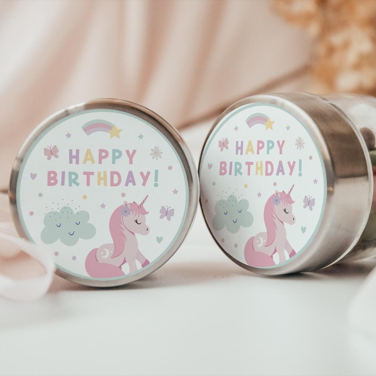 Editable unicorn thank you party labels