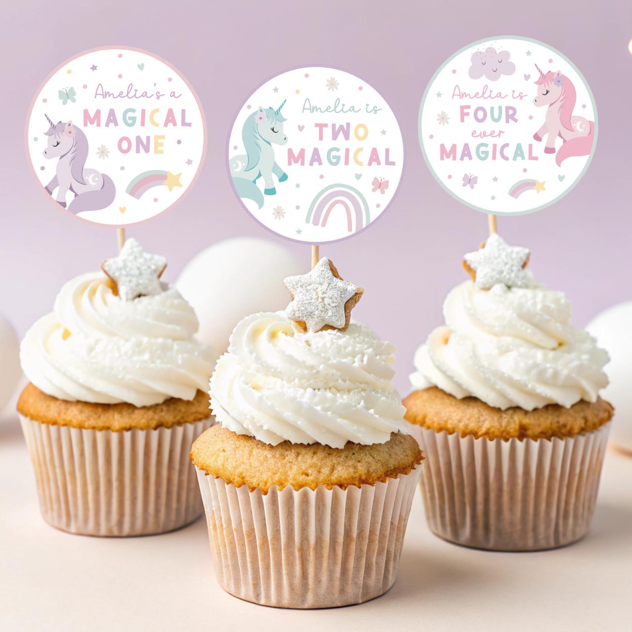Pastel rainbow unicorn label for party decor