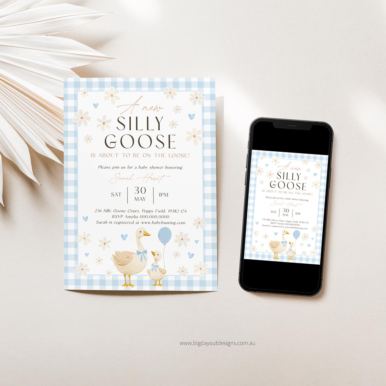 Digital blue gingham baby shower invitation