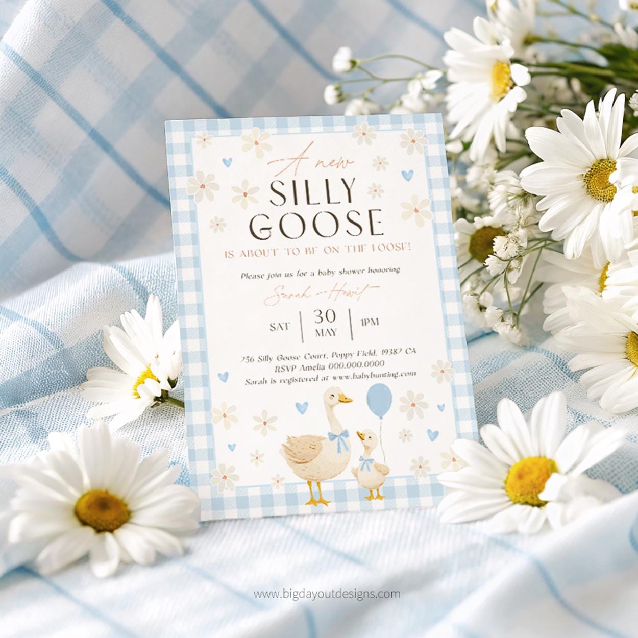Little goose on the loose baby shower card
