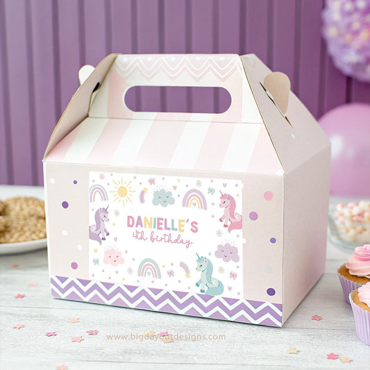 Printable unicorn favor box labels for girls party