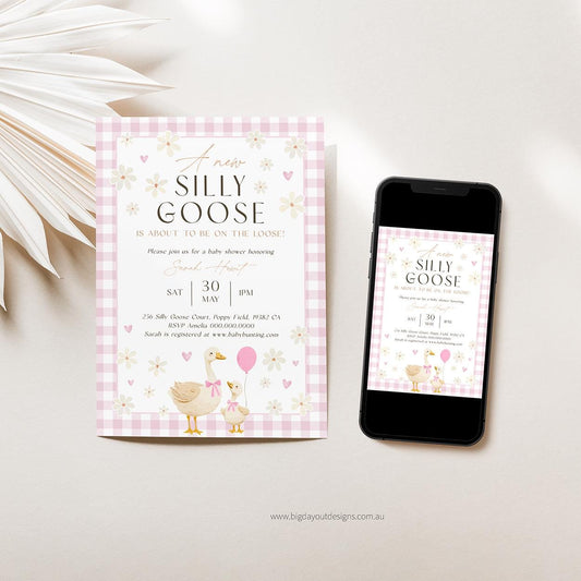 Little goose on the loose pink shower card