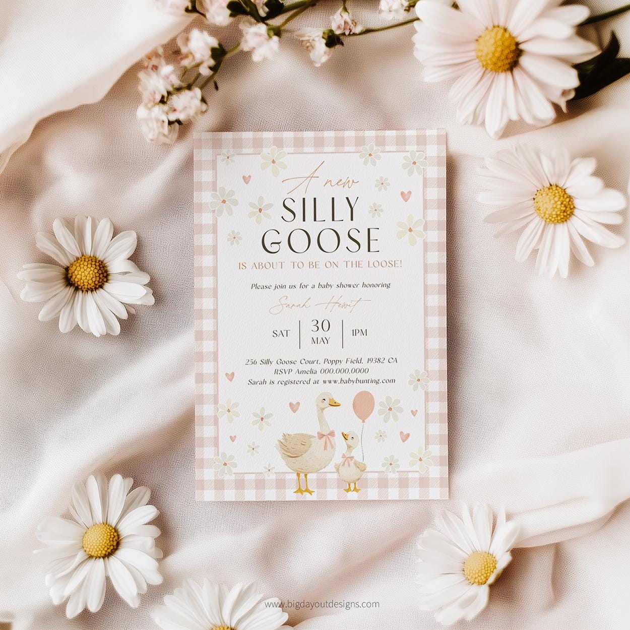 Printable spring baby shower invite with peach design