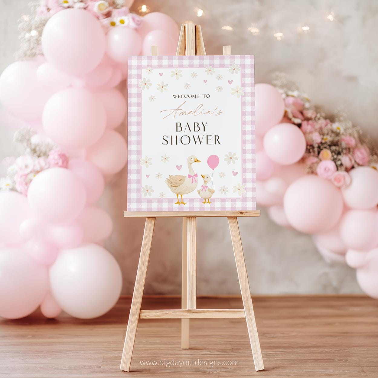 Goose baby shower sign for girl’s celebration