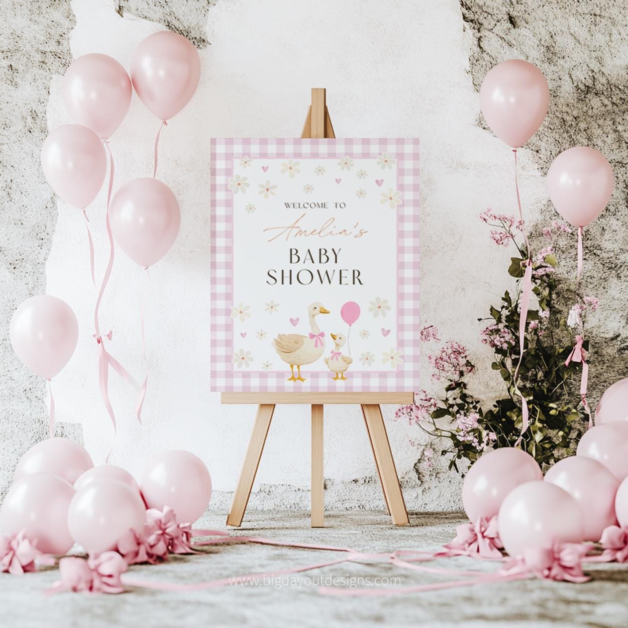 Vintage gingham welcome sign for baby shower