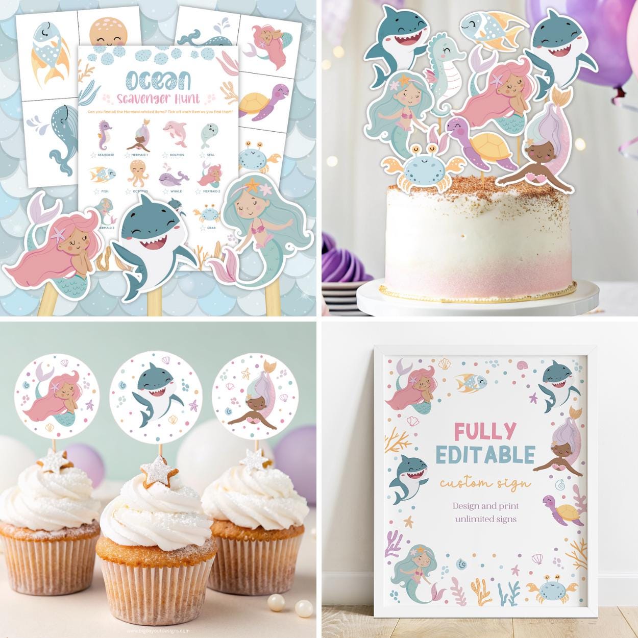Summer ocean theme joint birthday invitations
