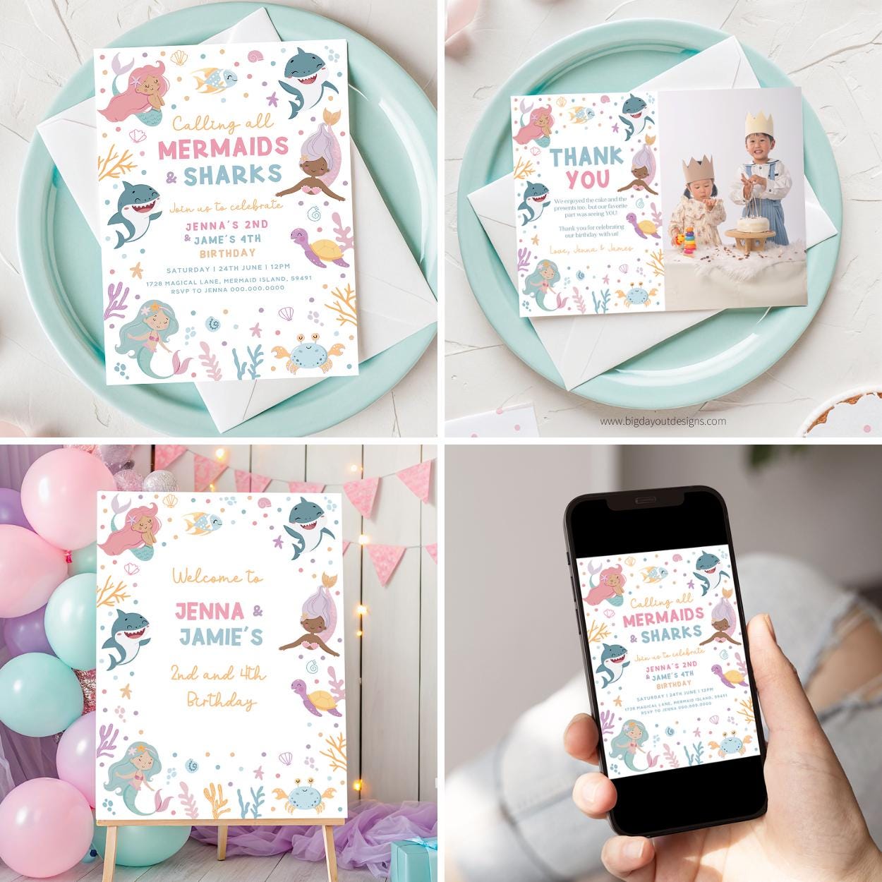 Editable sibling birthday party printables