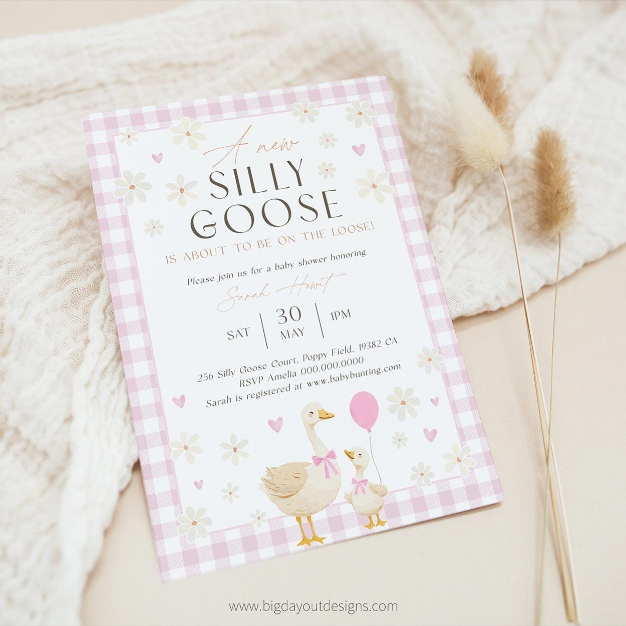 Printable spring vintage goose baby shower template