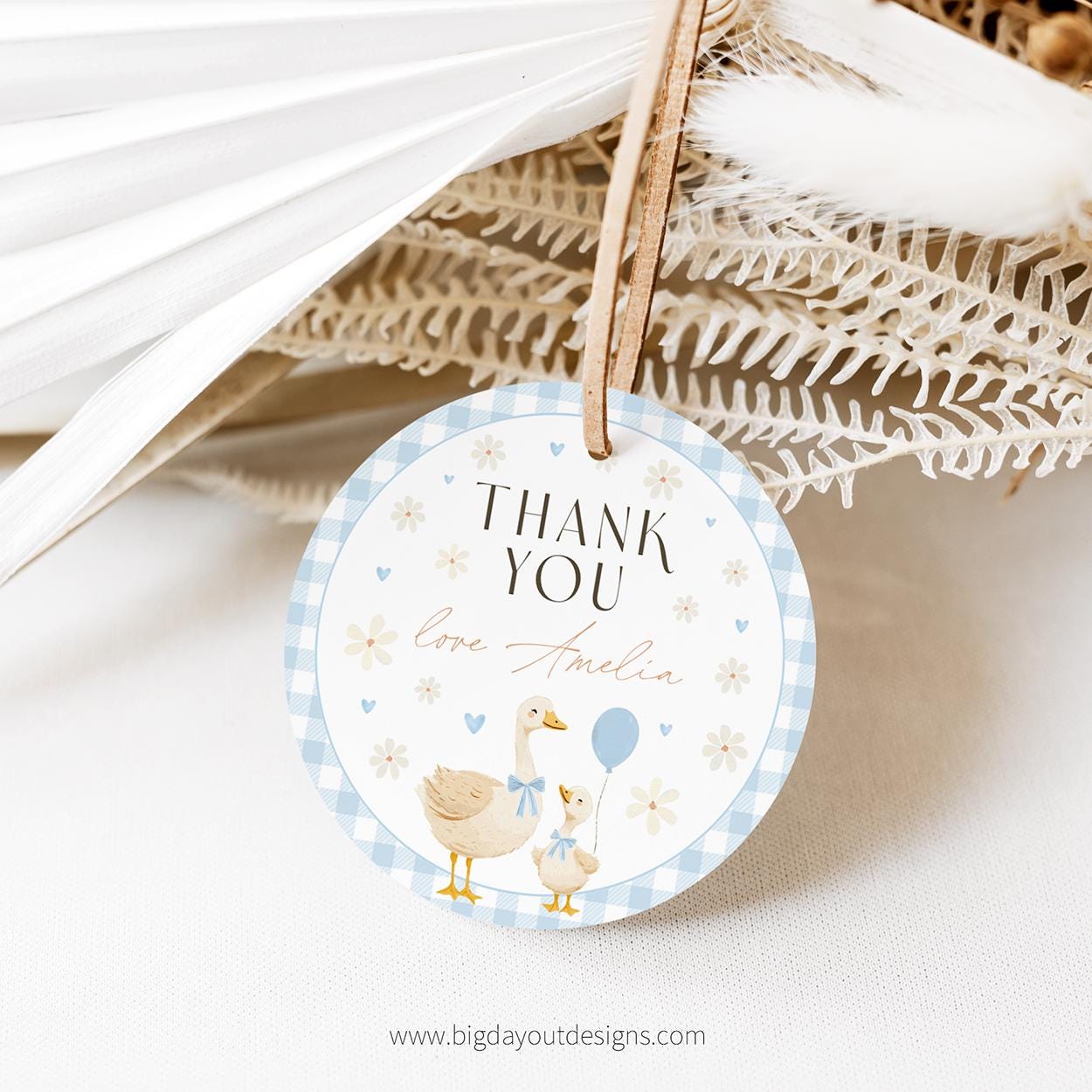 Editable little goose favor tags for goose-themed first birthday party
