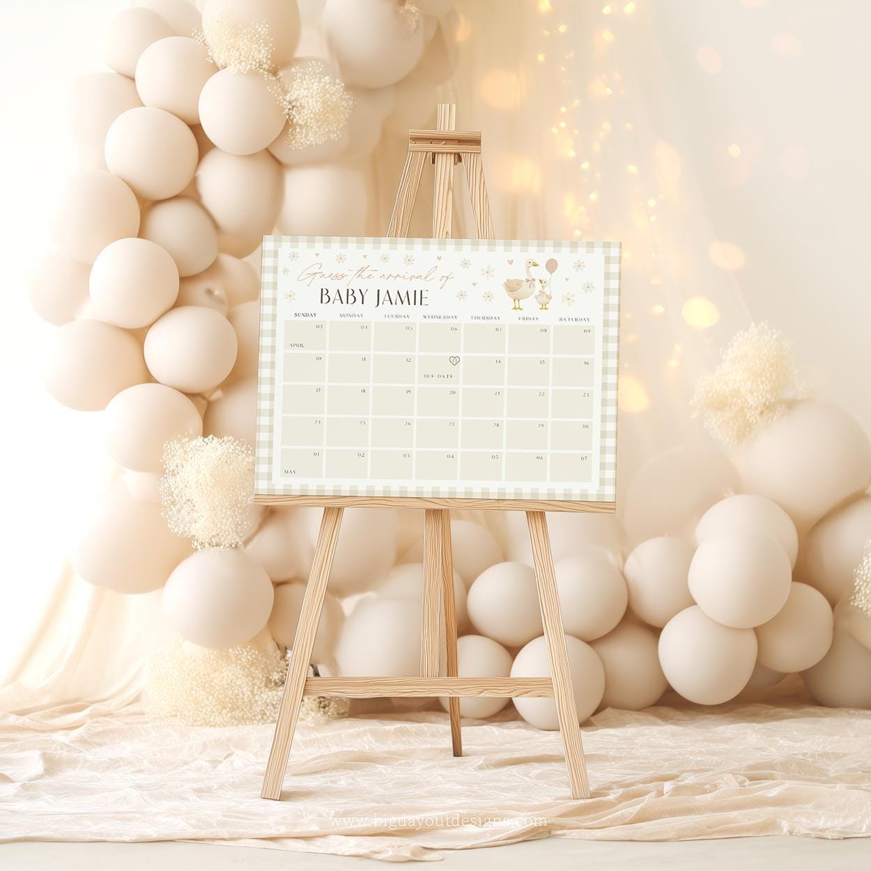 Gender neutral baby shower guess birth date calendar