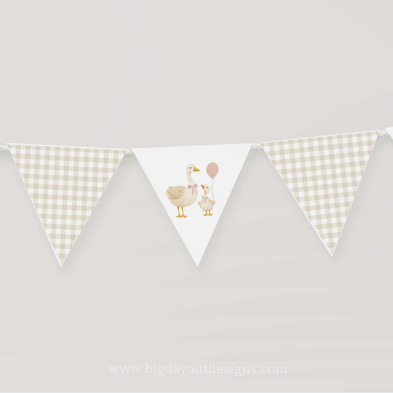 Printable goose baby shower banner with gingham geese