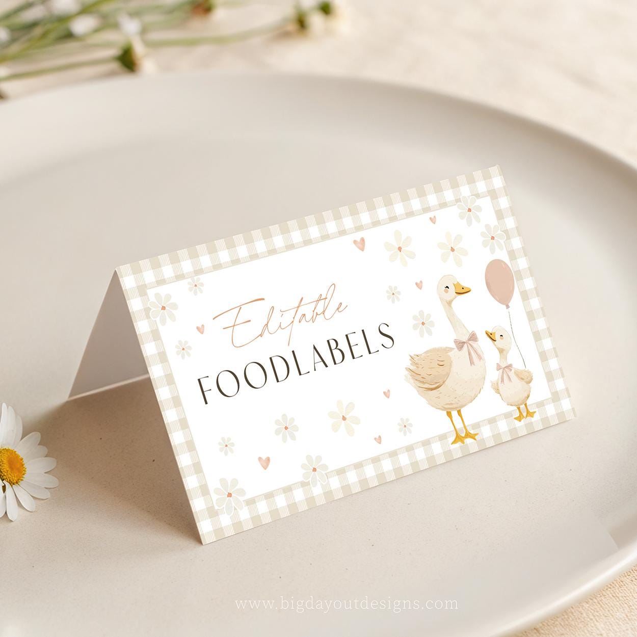 Editable goose table cards for baby sprinkle