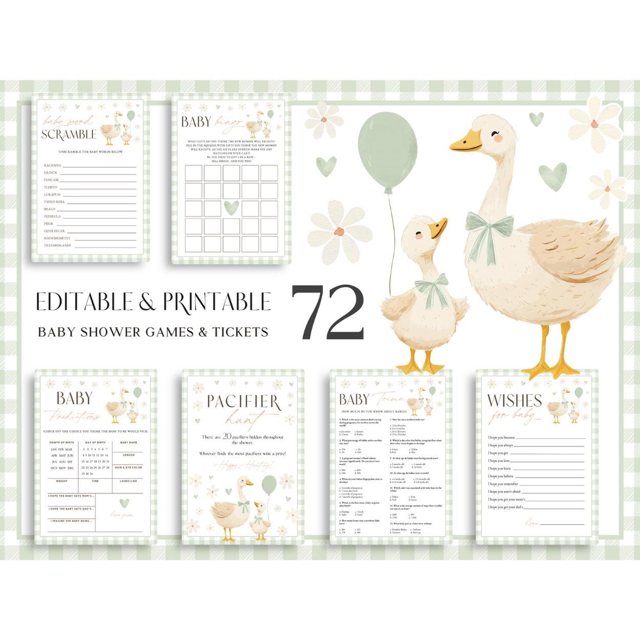 Gender neutral gingham goose party templates