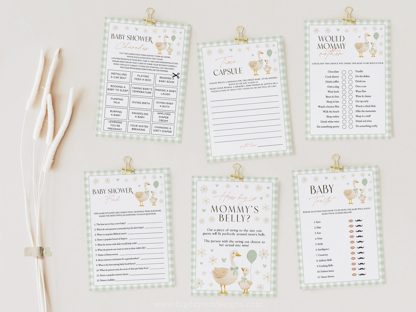 Editable little goose baby shower activities and decor