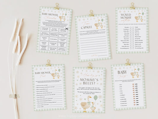 Editable little goose baby shower activities and decor
