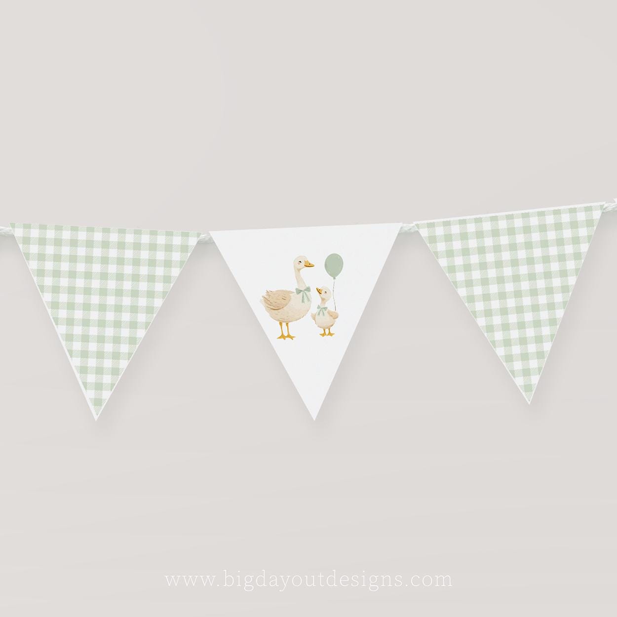 Goose baby shower banner sage green gingham