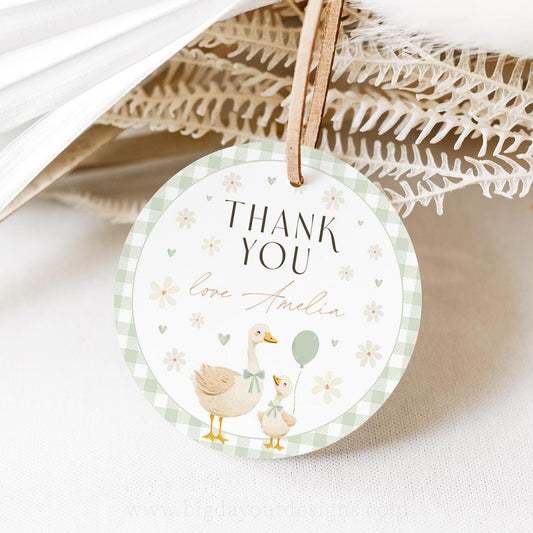 Gender neutral gingham thank you label