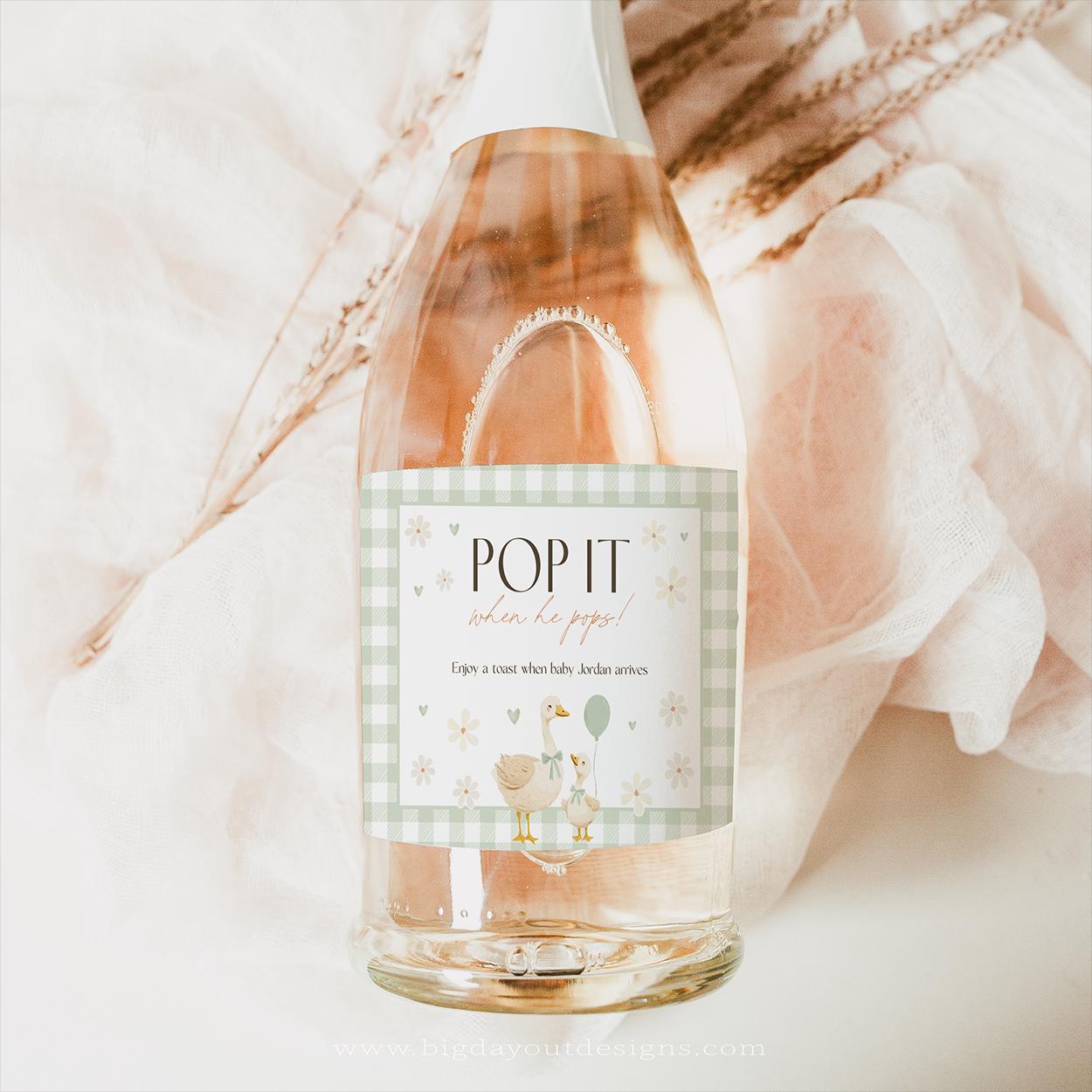 Vintage sage green gingham champagne favor tag