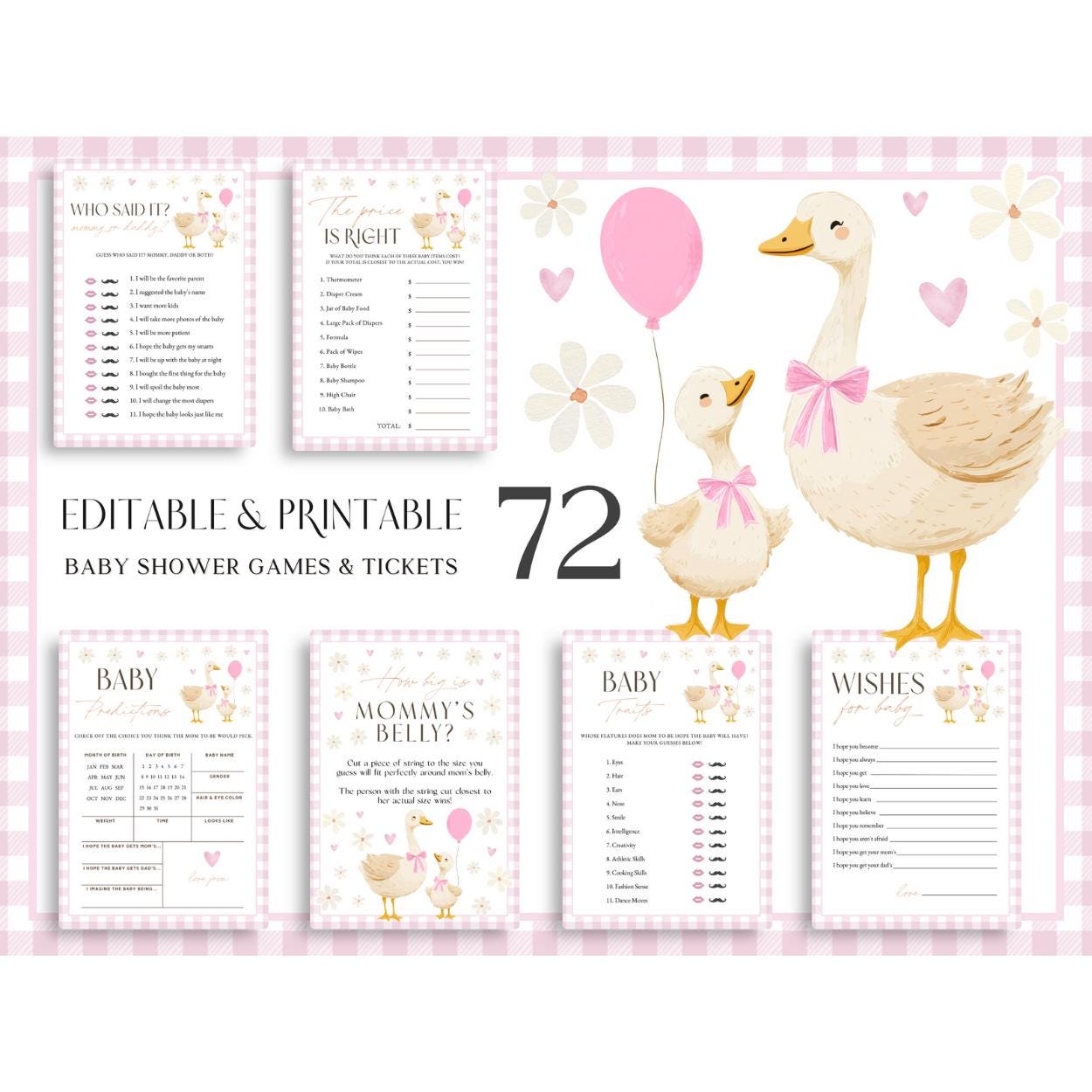 Printable silly goose baby shower party decor set