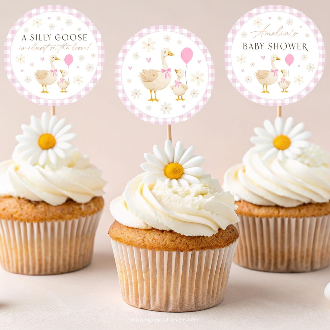 Girl baby shower goose topper template