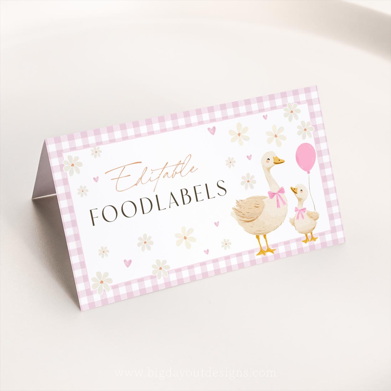 Pink gingham baby shower place card template