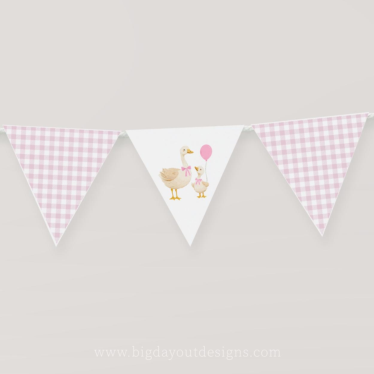 Printable mother goose baby shower garland pink gingham