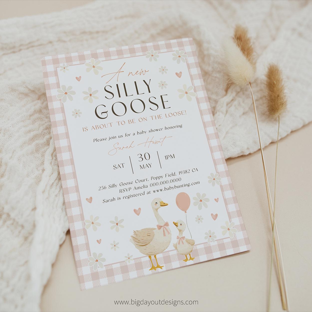 Cute goose baby sprinkle invitation template for girl