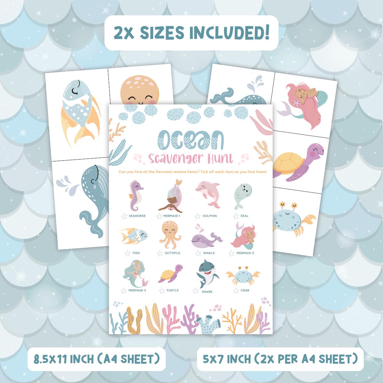 Mermaid and shark themed scavenger hunt printable