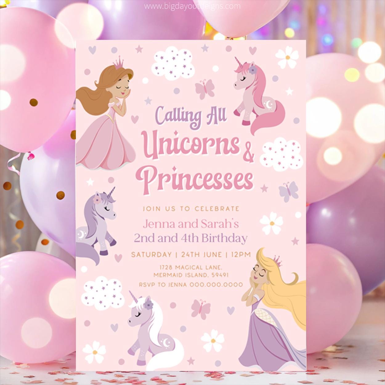 Joint birthday girls invitation template