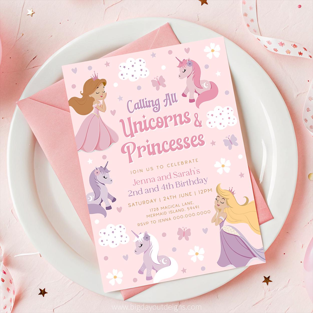 Joint birthday girls invitation template
