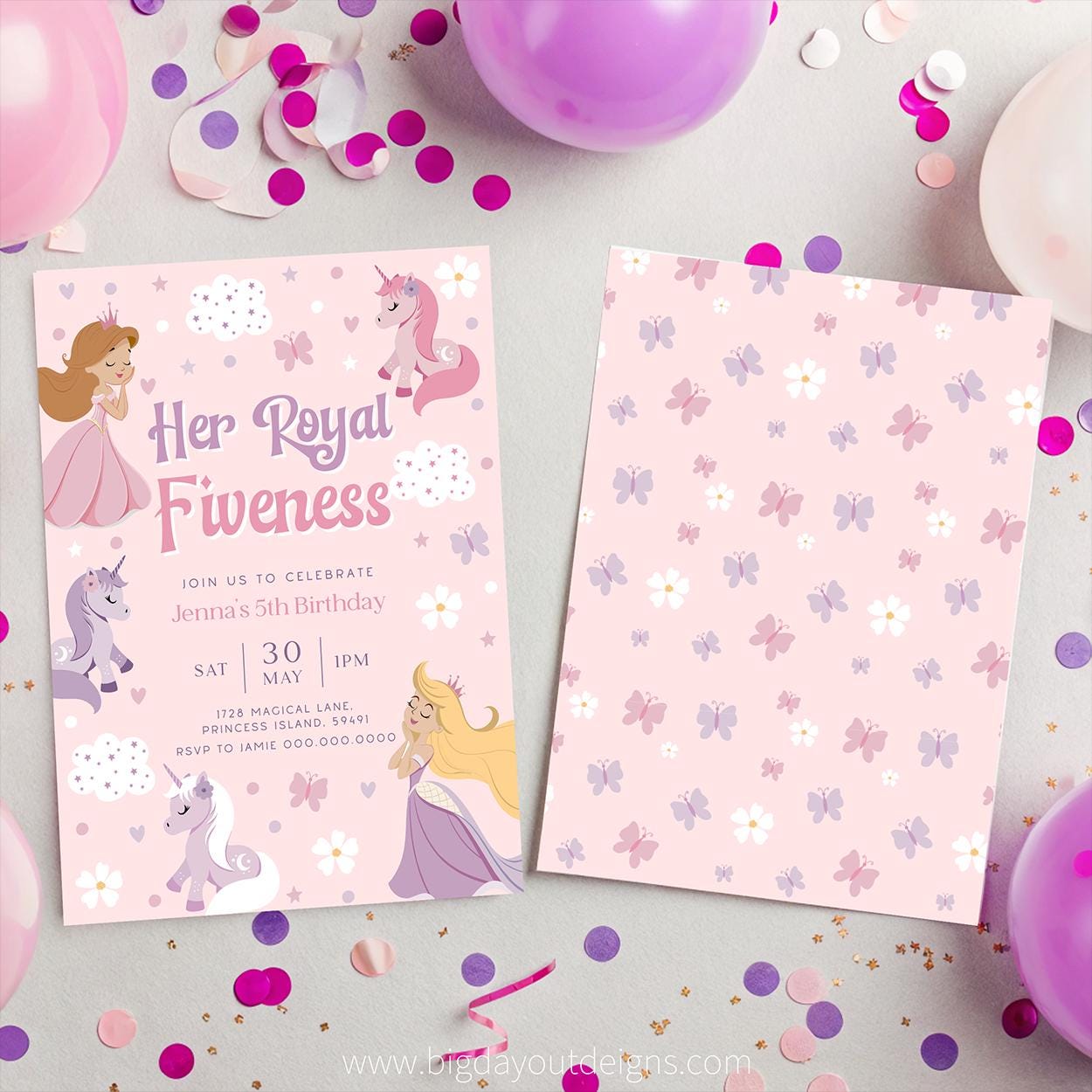 Editable fifth birthday card template