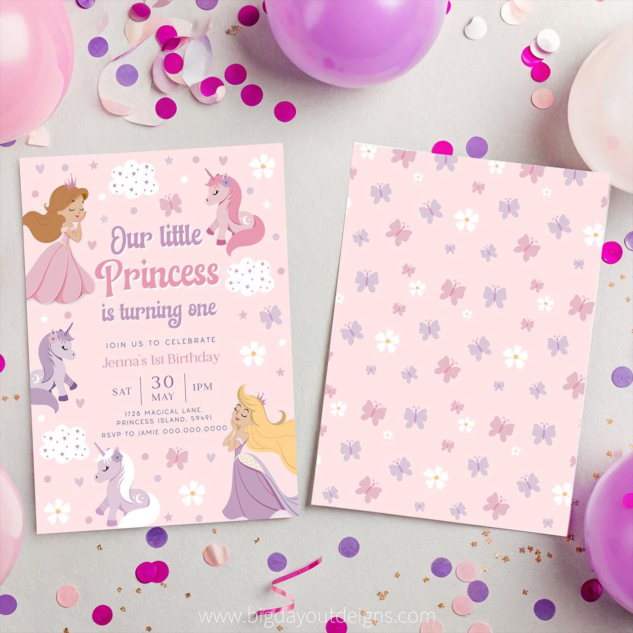 First birthday girl unicorn invite