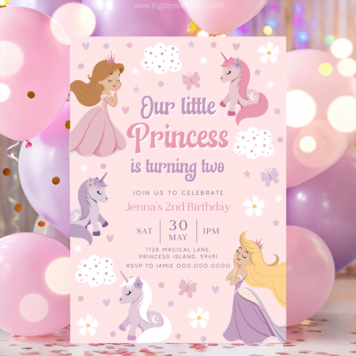 Cute pink 2nd birthday girl invitation