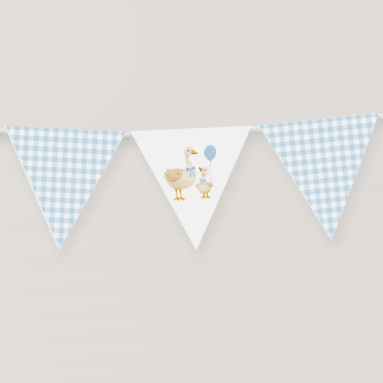 Goose baby shower blue gingham garland banner