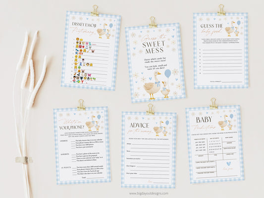 Editable goose baby shower activities