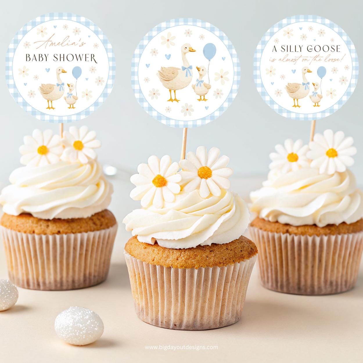 Goose baby shower cupcake toppers