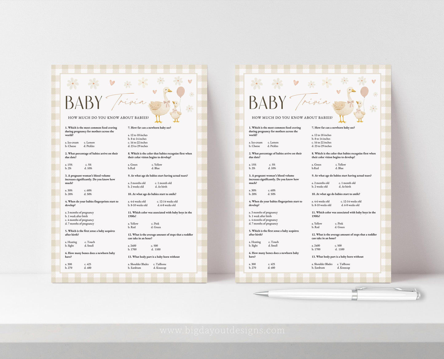 Fun baby shower game set for boys and girls