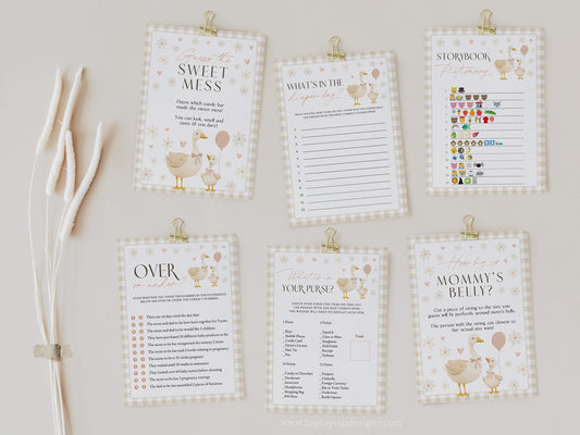 Editable gingham little goose party game templates