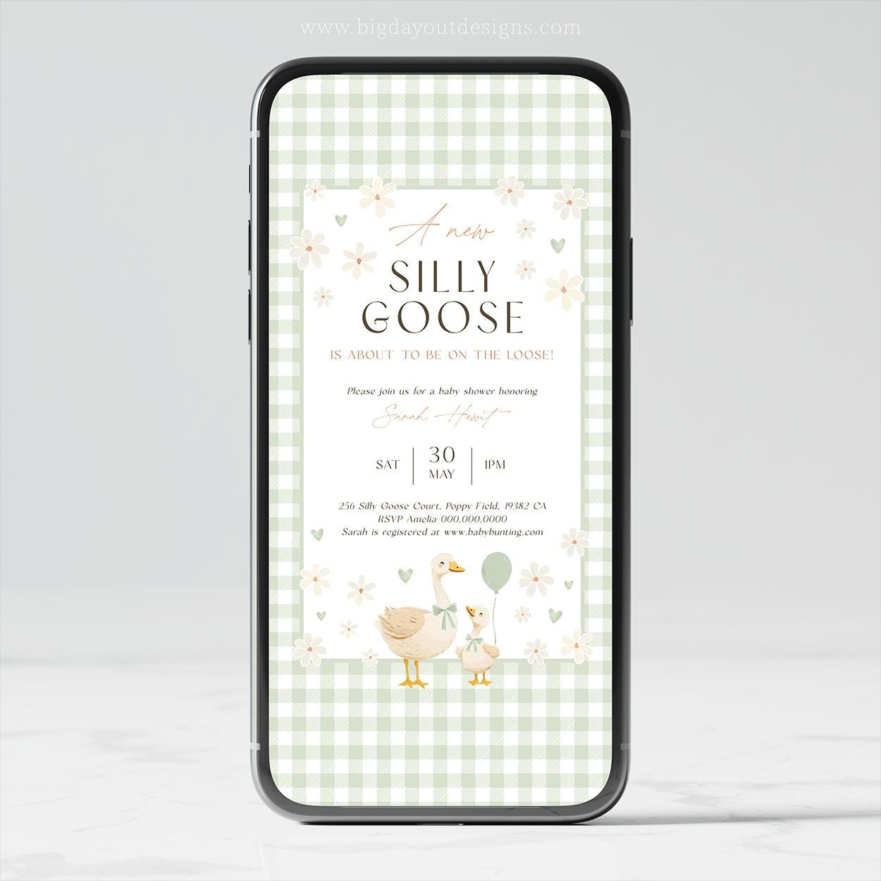Gender neutral mother goose digital invitation