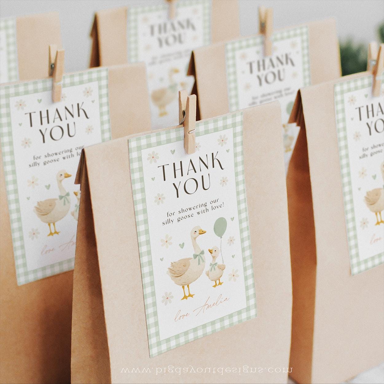 Vintage gingham little goose party tag