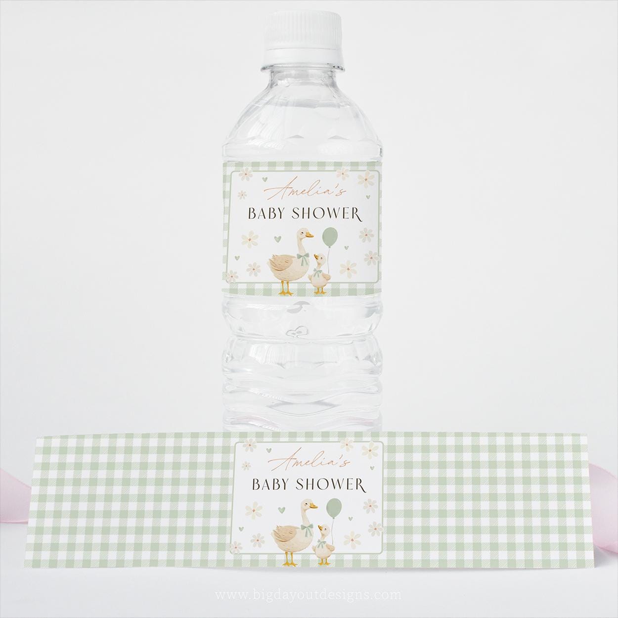 Editable sage green water bottle sticker for shower