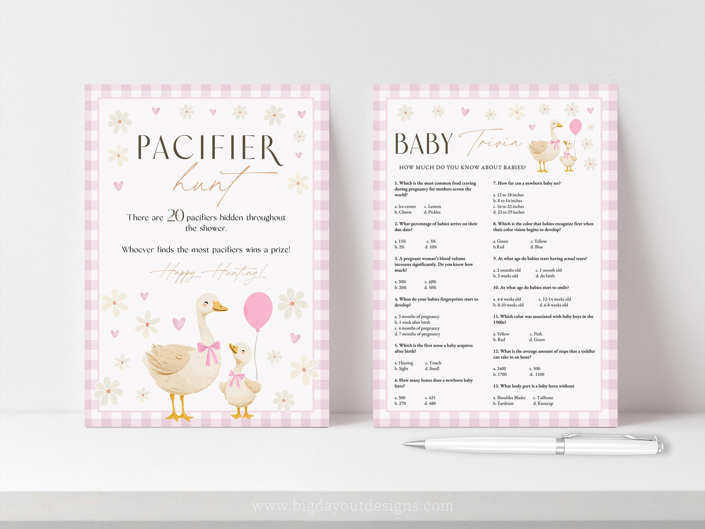 Editable baby shower games pink theme