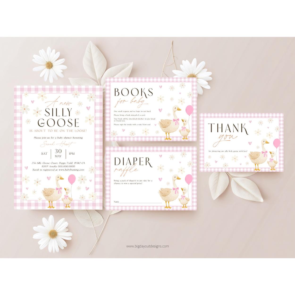 Mother goose pink bow baby shower templates