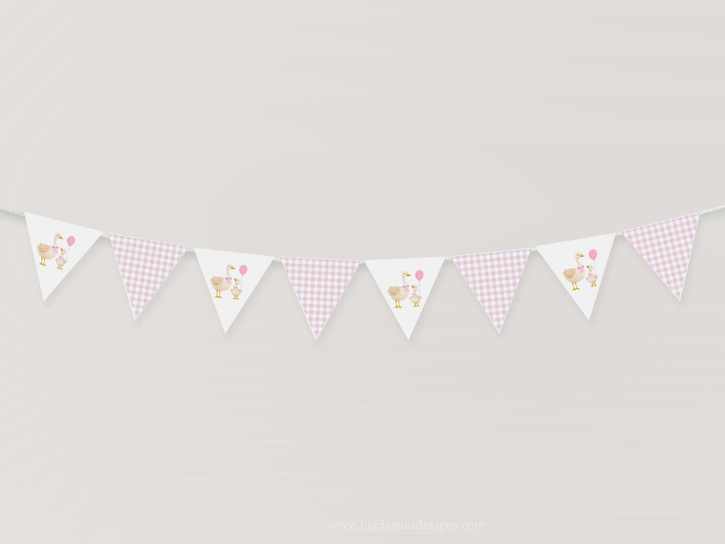 Rustic pink gingham silly goose birthday bunting banner